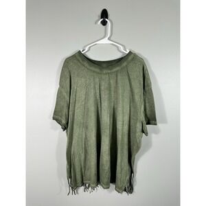 Torrid Top Womens 3X Green Relaxed Fit T Shirt Cotton‎ Fringe Back Boho Festival
